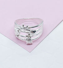 Load image into Gallery viewer, 925 Sterling Silver Ocean Themed Ring With Stamped Seahorse, Turtle, Starfish &amp; Sea shells
