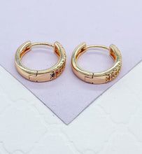 Load image into Gallery viewer, 18k Gold Filled Colorful Single Row Pave Huggie Hoop Earrings
