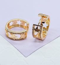 Load image into Gallery viewer, 18k Gold Filled Plain Star Huggie With Rows of CZ Stones
