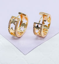 Load image into Gallery viewer, 18k Gold Filled Plain Star Huggie With Rows of CZ Stones
