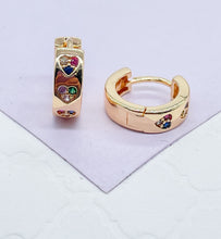 Load image into Gallery viewer, 18k Gold Filled Huggie Earring With Colorful Stoned Hearts
