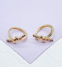 Load image into Gallery viewer, 18k Gold Filled Thin &amp; Colorful Knot Huggie Earring
