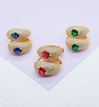 Load image into Gallery viewer, 18k Gold Filled Chunky Pave Huggies Earrings With 3 Different Colorful Stone in Center
