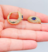 Load image into Gallery viewer, 18k Gold Filled Chunky Pave Huggies Earrings With 3 Different Colorful Stone in Center
