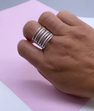 Load image into Gallery viewer, 9.25 Sterling Silver textured and smooth Multi Rowed Ring
