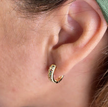 Load image into Gallery viewer, 18k Gold Filled Colorful Single Row Pave Huggie Hoop Earrings
