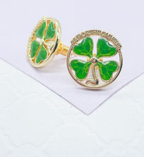 Load image into Gallery viewer, 18k Gold Filled Green 4-Leaf Clover Stud Earring
