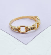 Load image into Gallery viewer, 18k Gold Filled Pave Link Ring with Smooth Band on Back

