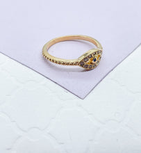 Load image into Gallery viewer, 18k Gold Filled Pave Evil Eye Ring With Blue Stone Center
