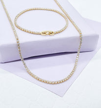 Load image into Gallery viewer, 18k Gold Filled Dainty Thin Tennis Chain &amp; Bracelet Set
