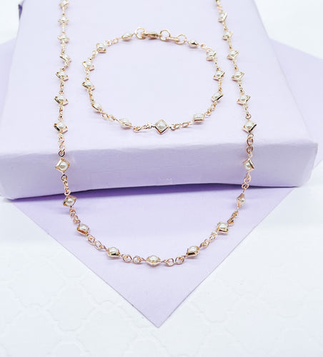 18k Gold Filled Diamond Shaped Gold Guard With Small Round Pearl Set