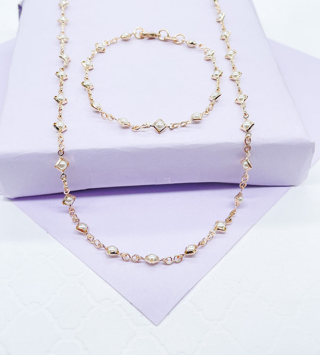 18k Gold Filled Diamond Shaped Gold Guard With Small Round Pearl Set