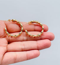 Load image into Gallery viewer, 18k Gold Filled Open Puffy Mariner Link Hoop Earring Patterned With Pave Link Pieces
