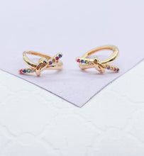 Load image into Gallery viewer, 18k Gold Filled Thin &amp; Colorful Knot Huggie Earring
