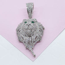 Load image into Gallery viewer, 18k SilverFilled Medium Sized Lion Head Pendant With Emerald Green Eyes
