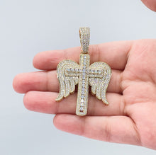 Load image into Gallery viewer, 18k Gold &amp; Silver Filled CZ Angel Wings Cross Pendant
