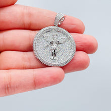 Load image into Gallery viewer, Silver Filled CZ Pave Zirconia Open Wings Angel Pendant Medal
