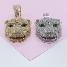 Load image into Gallery viewer, 18k Gold Filled Micro Pavê Zirconia Panther Head With Emerald Green Eyes
