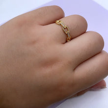 Load image into Gallery viewer, 18k Gold Filled Pave Link Ring with Smooth Band on Back
