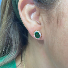 Load image into Gallery viewer, 18k Gold Filled Emerald Green Stud Earring Crowned with White CZ Stones
