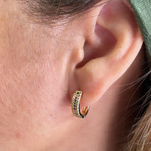 Load image into Gallery viewer, 18k Gold Filled Colorful Single Row Pave Huggie Hoop Earrings
