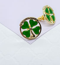 Load image into Gallery viewer, 18k Gold Filled Green 4-Leaf Clover Stud Earring
