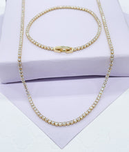 Load image into Gallery viewer, 18k Gold Filled Dainty Thin Tennis Chain &amp; Bracelet Set
