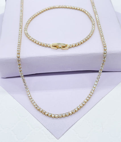 18k Gold Filled Dainty Thin Tennis Chain & Bracelet Set