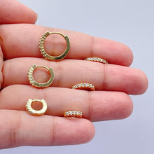Load image into Gallery viewer, 18k Gold Filled Set of 3 Simple CZ stone Huggie Earrings
