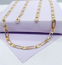 Load image into Gallery viewer, 18k Gold Filled Figaro Mariner Fusion Chain with Stamped Pattern
