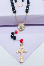 Load image into Gallery viewer, 18k Gold Filled Black and Red Beaded Rosary With San Benito Charm And Cross
