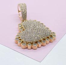 Load image into Gallery viewer, 18k Gold Filled CZ Pave Heart Charm Pendant: 57mm
