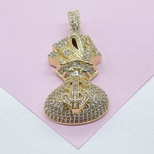 Load image into Gallery viewer, 18k Gold Filled Micro Pavê Zirconia Money Bag Charm Pendant
