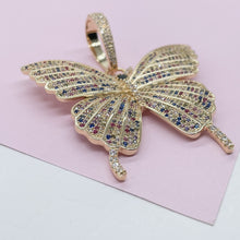 Load image into Gallery viewer, 18k Gold Filled Colorful CZ Pave Extra-Large Butterfly Pendant
