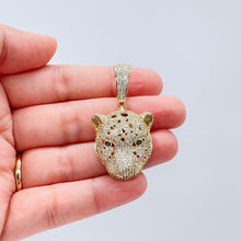 Load image into Gallery viewer, 18k Gold Filled Micro Pavê Zirconia Panther Head With Emerald Green Eyes

