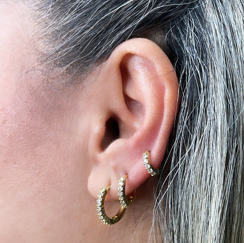 18k Gold Filled Set of 3 Simple CZ stone Huggie Earrings