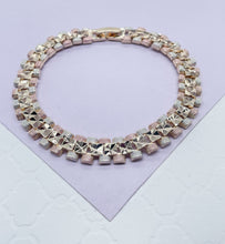 Load image into Gallery viewer, 18k GoldFilled Tri-Colored Square Diamond Cut Patterned Textured Bracelet
