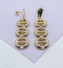 Load image into Gallery viewer, 18k Gold Filled Wide Puffy Mariner Link Chandelier Earring
