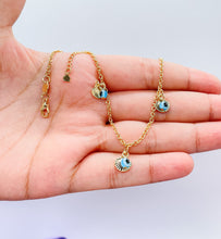 Load image into Gallery viewer, 18k Gold Filled Rolo Link Charm Anklet With Evil Eye and Seashell Charms
