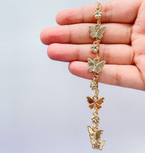 Load image into Gallery viewer, 18k Gold Filled Dainty Link Ankle With Butterfly and Four Leaf Clover Charms
