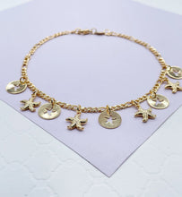 Load image into Gallery viewer, 18k Gold Filled Figaro Link Anklet With Star Fish Charms
