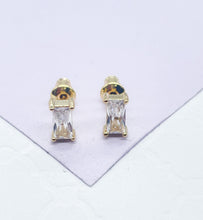 Load image into Gallery viewer, 18k GoldFilled Baguette Tiny Emerald Stud
