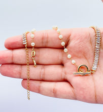 Load image into Gallery viewer, 18k Gold Filled Half Baguette Tennis &amp; Half Pearl Necklace Chain Choker
