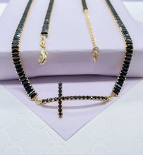 Load image into Gallery viewer, 18k Gold Filled Baguette Choker With CZ Pavè Cross In The Center
