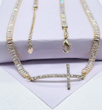 Load image into Gallery viewer, 18k Gold Filled Baguette Choker With CZ Pavè Cross In The Center
