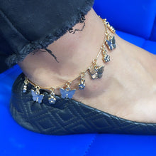 Load image into Gallery viewer, 18k Gold Filled Dainty Link Ankle With Butterfly and Four Leaf Clover Charms
