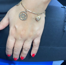 Load image into Gallery viewer, 18k Gold Filled Figaro Link Bracelet With Lotus Flower Heart and Leaf Charms
