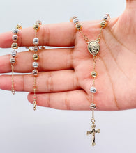 Load image into Gallery viewer, 18k Gold Filled Tri-Colored Rosary With Virgin Mary Medal and Crucifix
