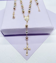 Load image into Gallery viewer, 18k Gold Filled Tri-Colored Rosary With Virgin Mary Medal and Crucifix
