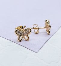 Load image into Gallery viewer, 18k Gold Filled Dainty Butterly Earring With CZ Top wings

